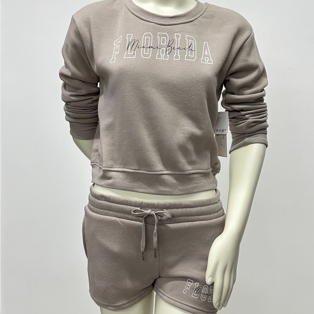 Beige Florida Sweatshirt and Shorts Set